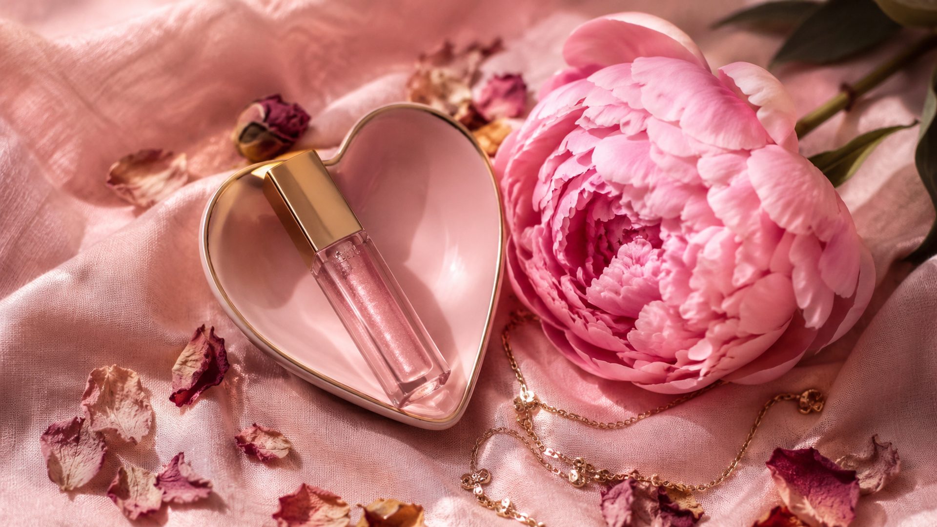 Valentine's Day self-love and beauty celebration with soft romantic tones